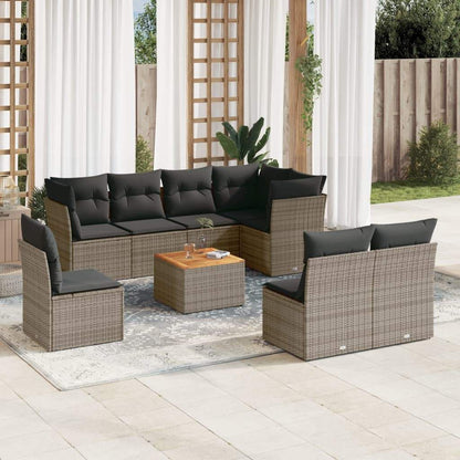 Set Divano da Giardino 9 pz con Cuscini Grigio in Polyrattan - homemem39