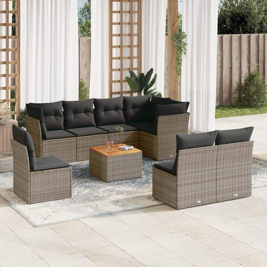 Set Divano da Giardino 9 pz con Cuscini Grigio in Polyrattan - homemem39