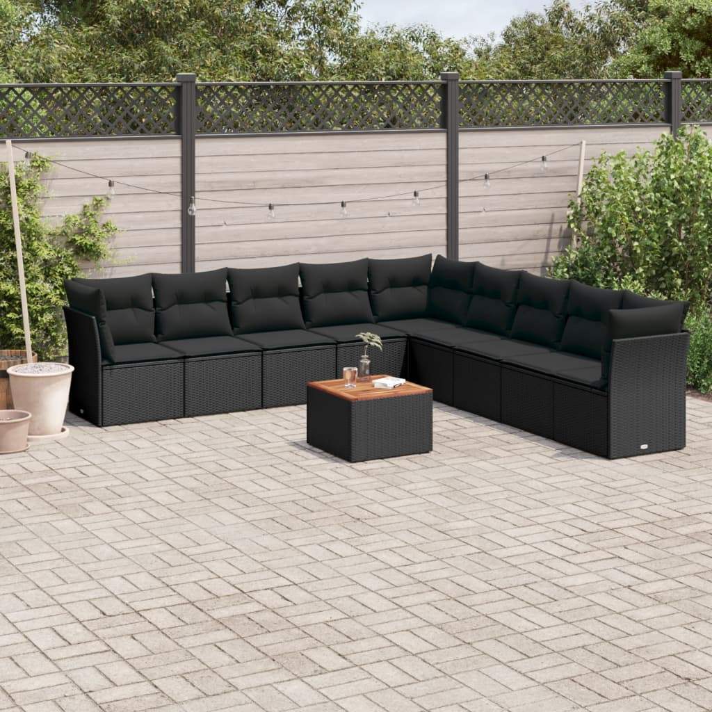 Set Divani da Giardino 10pz con Cuscini in Polyrattan Nero - homemem39