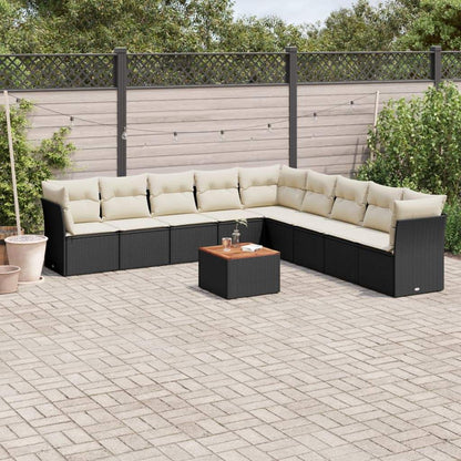 Set Divani da Giardino 10pz con Cuscini in Polyrattan Nero - homemem39