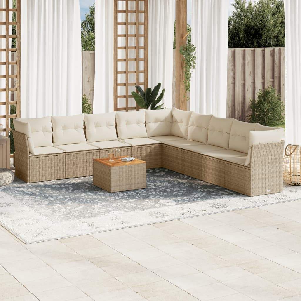 Set Divano da Giardino 10 pz con Cuscini Beige in Polyrattan - homemem39