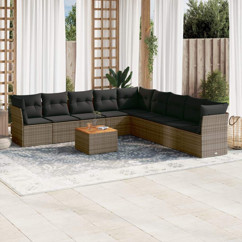 Set Divano da Giardino 10 pz con Cuscini Grigio in Polyrattan - homemem39