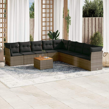 Set Divano da Giardino 10 pz con Cuscini Grigio in Polyrattan - homemem39