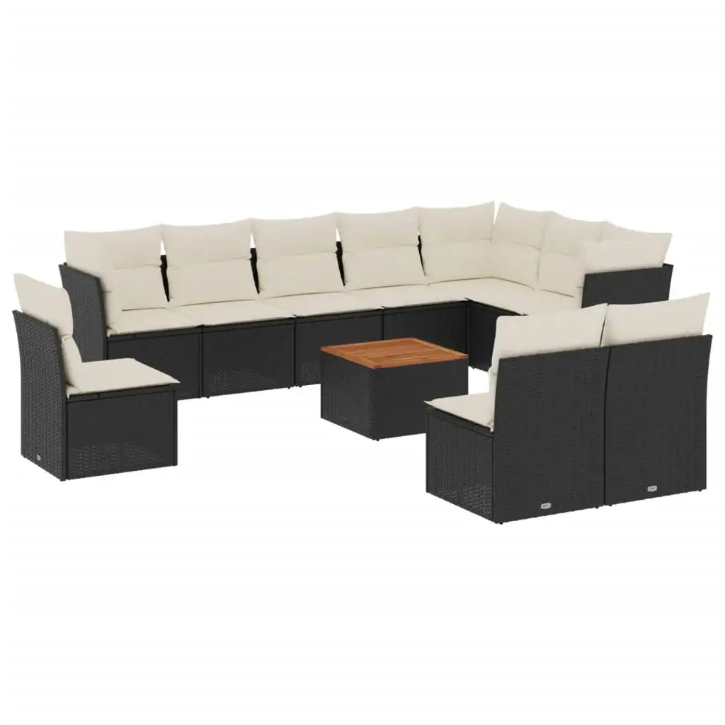 Set Divani da Giardino 11 pz con Cuscini in Polyrattan Nero - homemem39