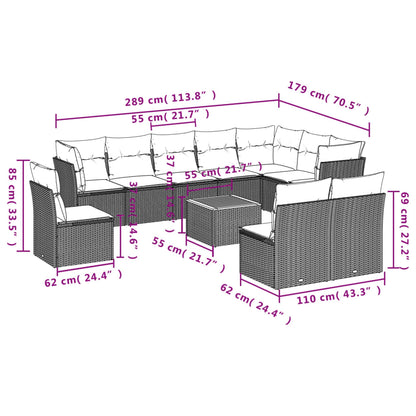 Set Divani da Giardino 11 pz con Cuscini in Polyrattan Nero
