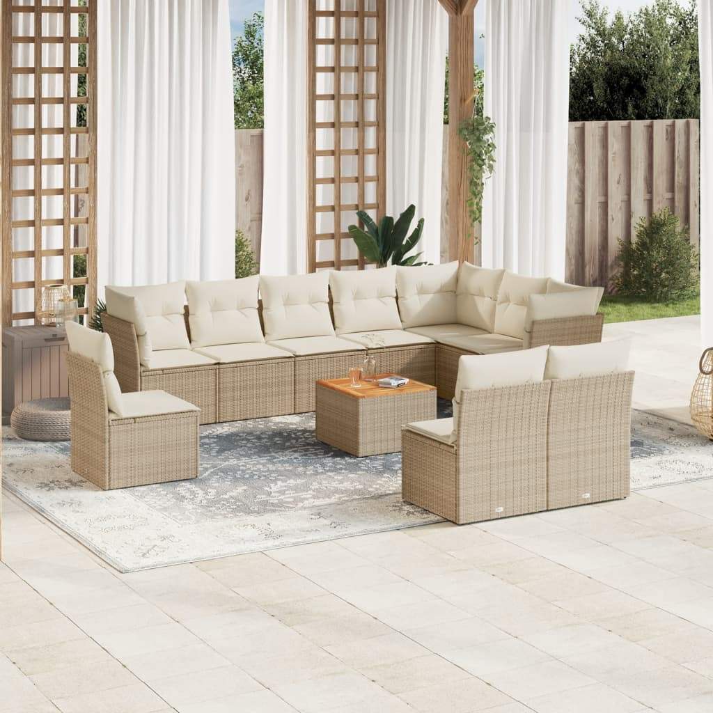 Set Divani da Giardino 11 pz con Cuscini Beige in Polyrattan - homemem39