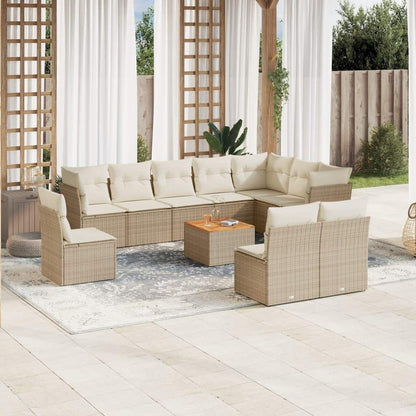 Set Divani da Giardino 11 pz con Cuscini Beige in Polyrattan - homemem39