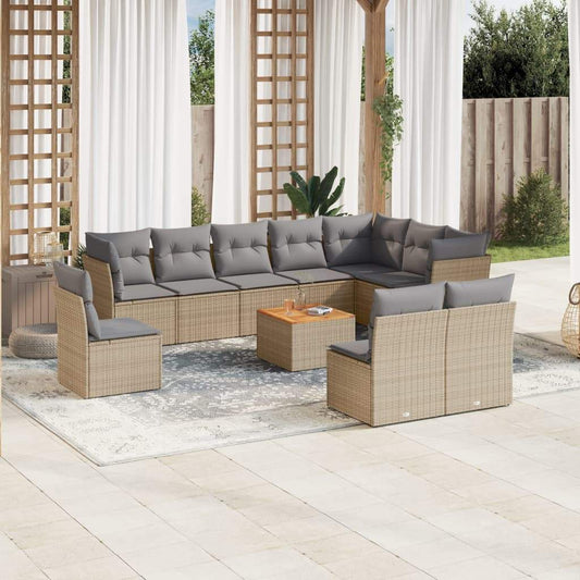 Set Divani da Giardino 11 pz con Cuscini Beige in Polyrattan - homemem39