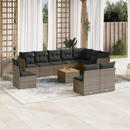 Set Divani da Giardino 11 pz con Cuscini in Polyrattan Grigio - homemem39