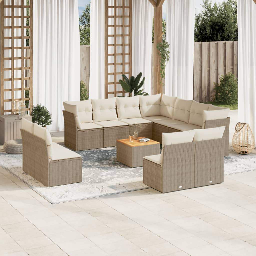 Set Divani da Giardino 12 pz con Cuscini Beige in Polyrattan - homemem39