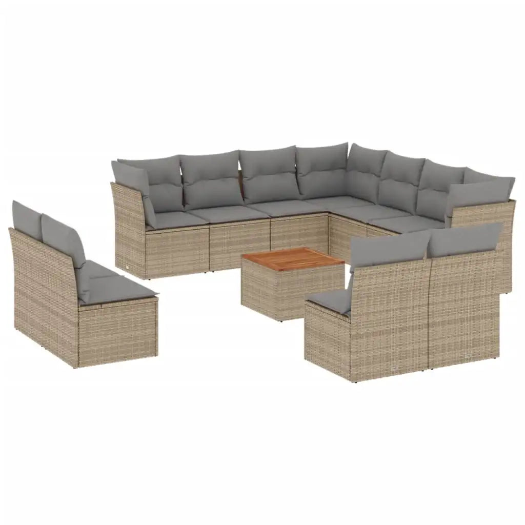 Set Divani da Giardino 12 pz con Cuscini Beige in Polyrattan - homemem39