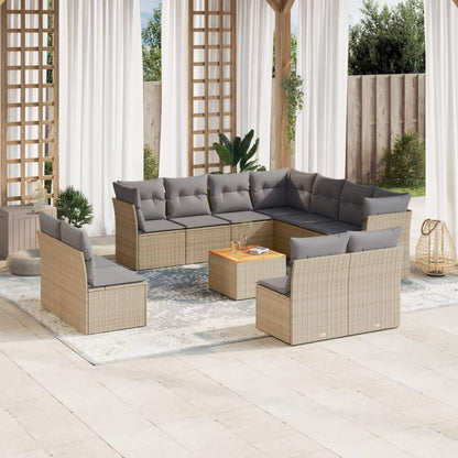 Set Divani da Giardino 12 pz con Cuscini Beige in Polyrattan - homemem39