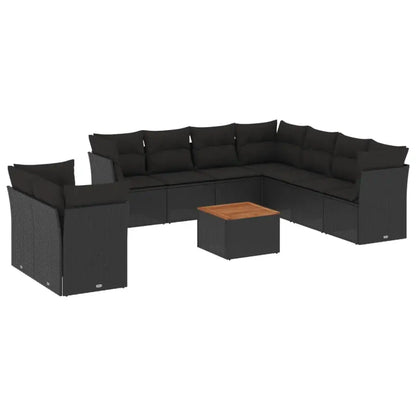 Set Divani da Giardino 10pz con Cuscini in Polyrattan Nero - homemem39