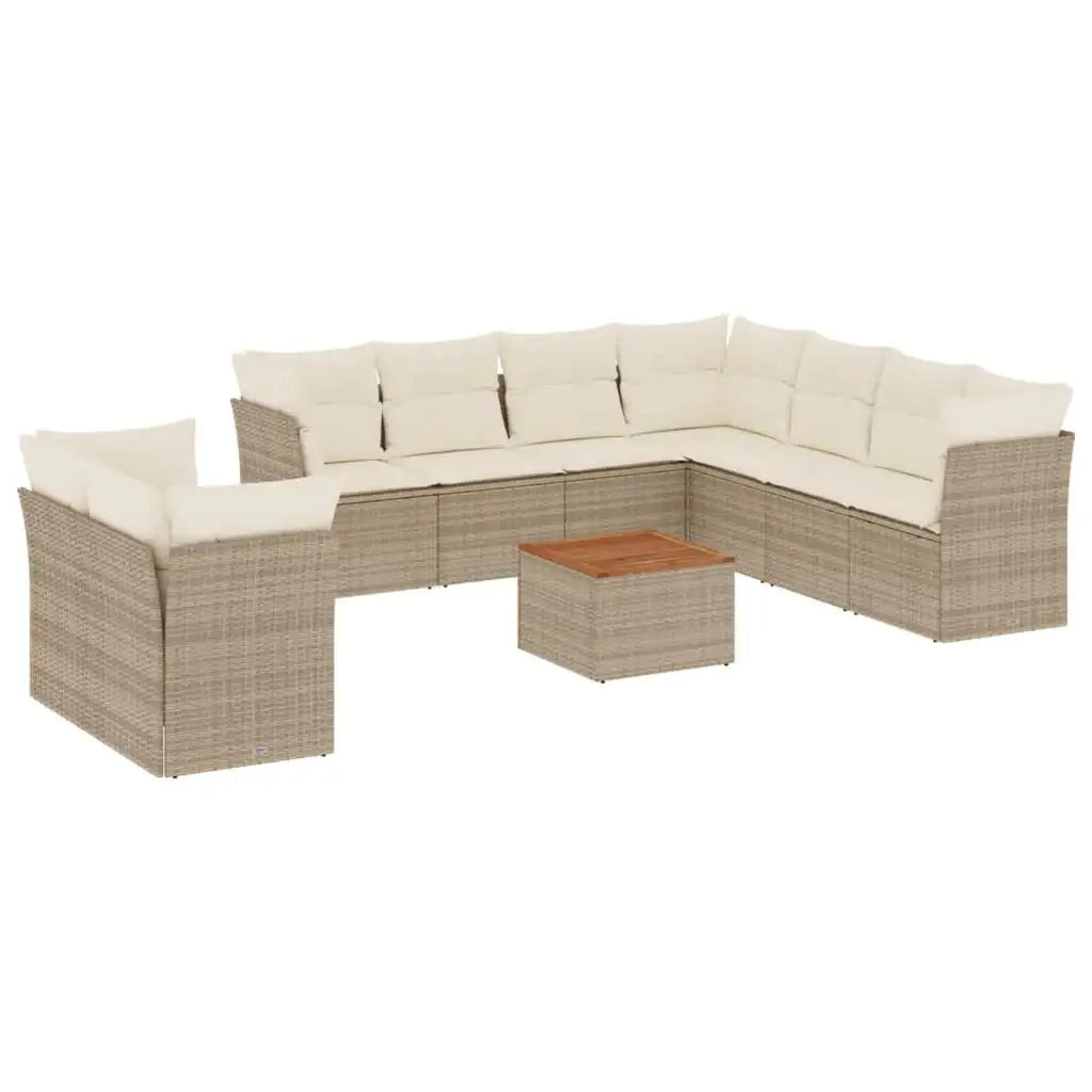 Set Divano da Giardino 10 pz con Cuscini Beige in Polyrattan - homemem39