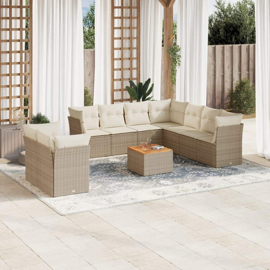 Set Divano da Giardino 10 pz con Cuscini Beige in Polyrattan - homemem39