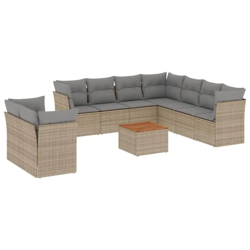 Set Divano da Giardino 10 pz con Cuscini Beige in Polyrattan - homemem39