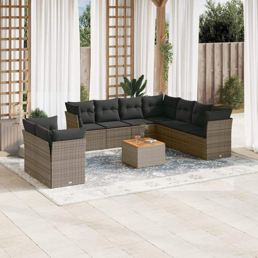 Set Divano da Giardino 10 pz con Cuscini Grigio in Polyrattan - homemem39