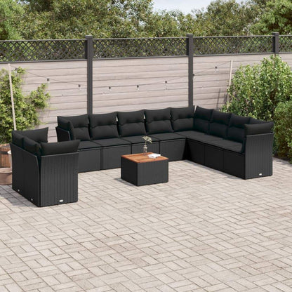 Set Divani da Giardino 11 pz con Cuscini in Polyrattan Nero - homemem39