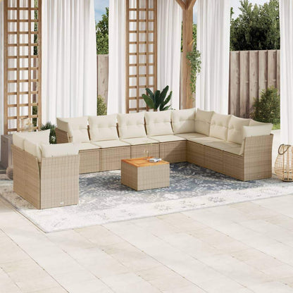 Set Divani da Giardino 11 pz con Cuscini Beige in Polyrattan - homemem39