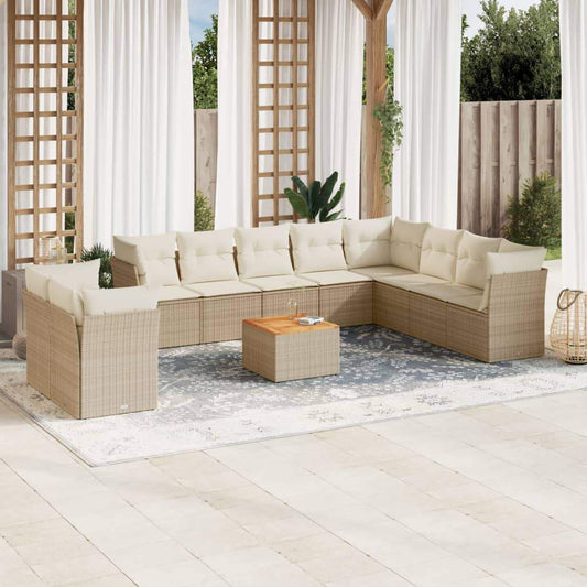 Set Divani da Giardino 11 pz con Cuscini Beige in Polyrattan - homemem39