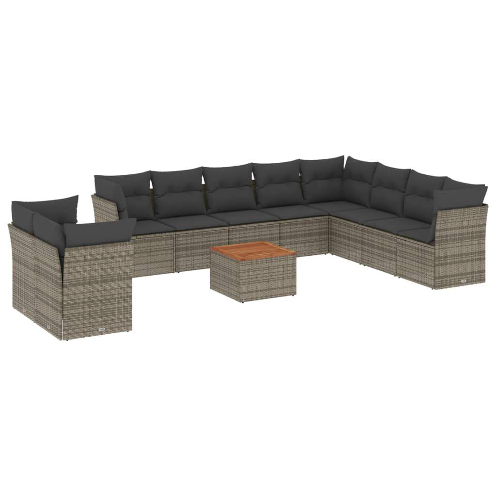 Set Divani da Giardino 11 pz con Cuscini in Polyrattan Grigio - homemem39