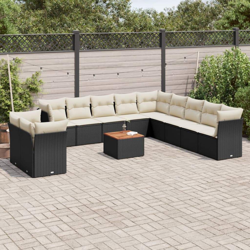Set Divani da Giardino 12 pz con Cuscini Nero in Polyrattan - homemem39