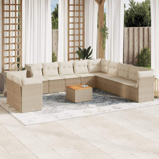 Set Divani da Giardino 12 pz con Cuscini Beige in Polyrattan - homemem39