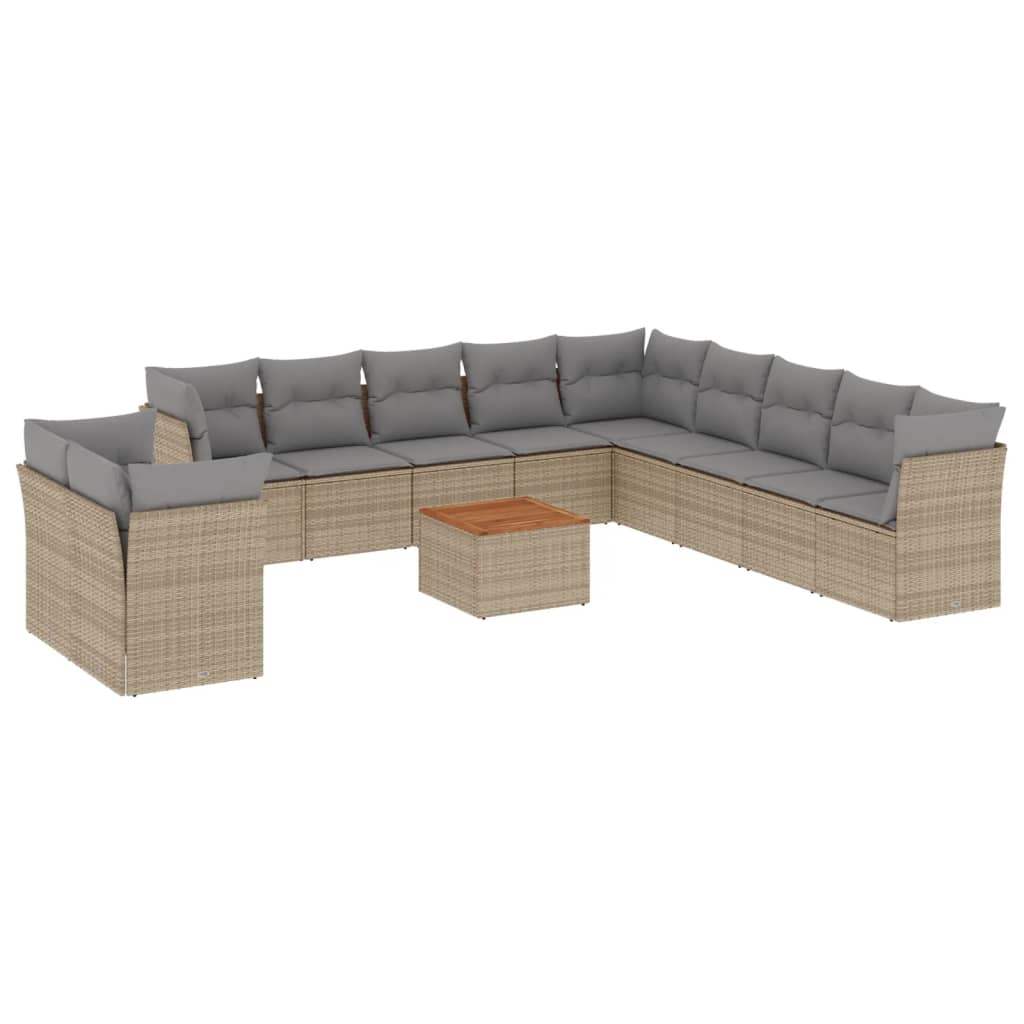 Set Divani da Giardino 12 pz con Cuscini Beige in Polyrattan - homemem39