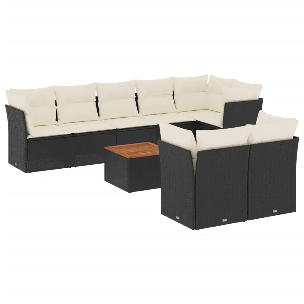 Set Divani da Giardino 9 pz con Cuscini Nero in Polyrattan - homemem39