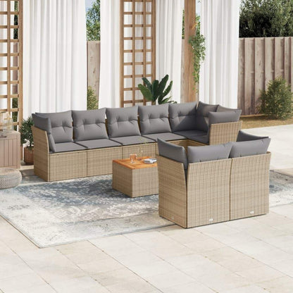 Set Divano da Giardino 9 pz con Cuscini Beige in Polyrattan - homemem39