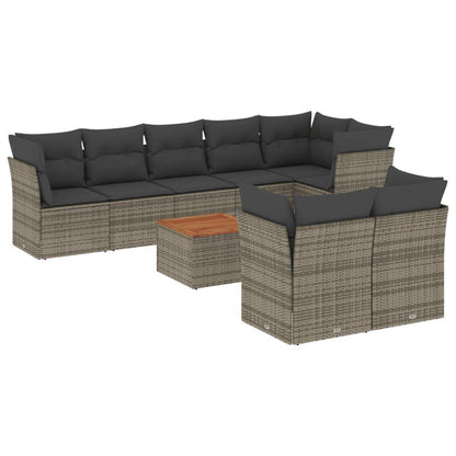 Set Divano da Giardino 9 pz con Cuscini Grigio in Polyrattan - homemem39