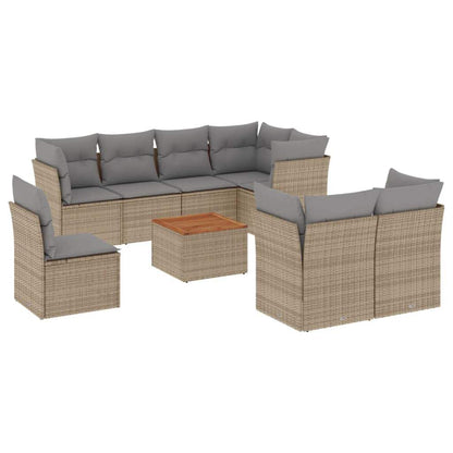 Set Divano da Giardino 9 pz con Cuscini Beige in Polyrattan - homemem39