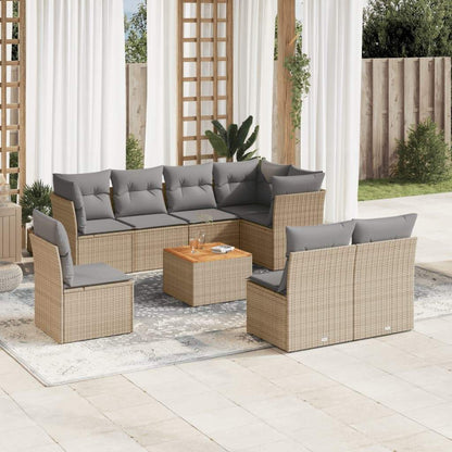 Set Divano da Giardino 9 pz con Cuscini Beige in Polyrattan - homemem39