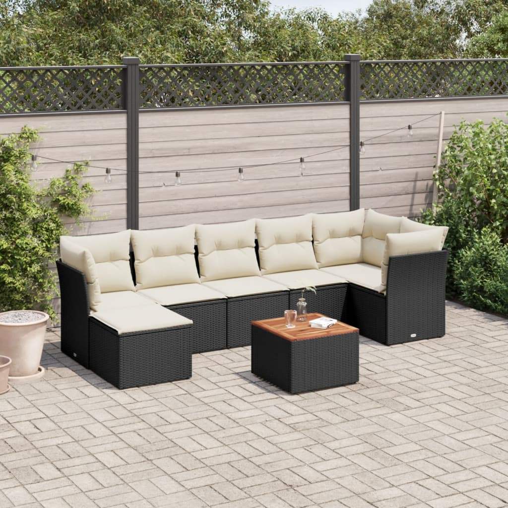 Set Divani da Giardino con Cuscini 8 pz Nero in Polyrattan - homemem39