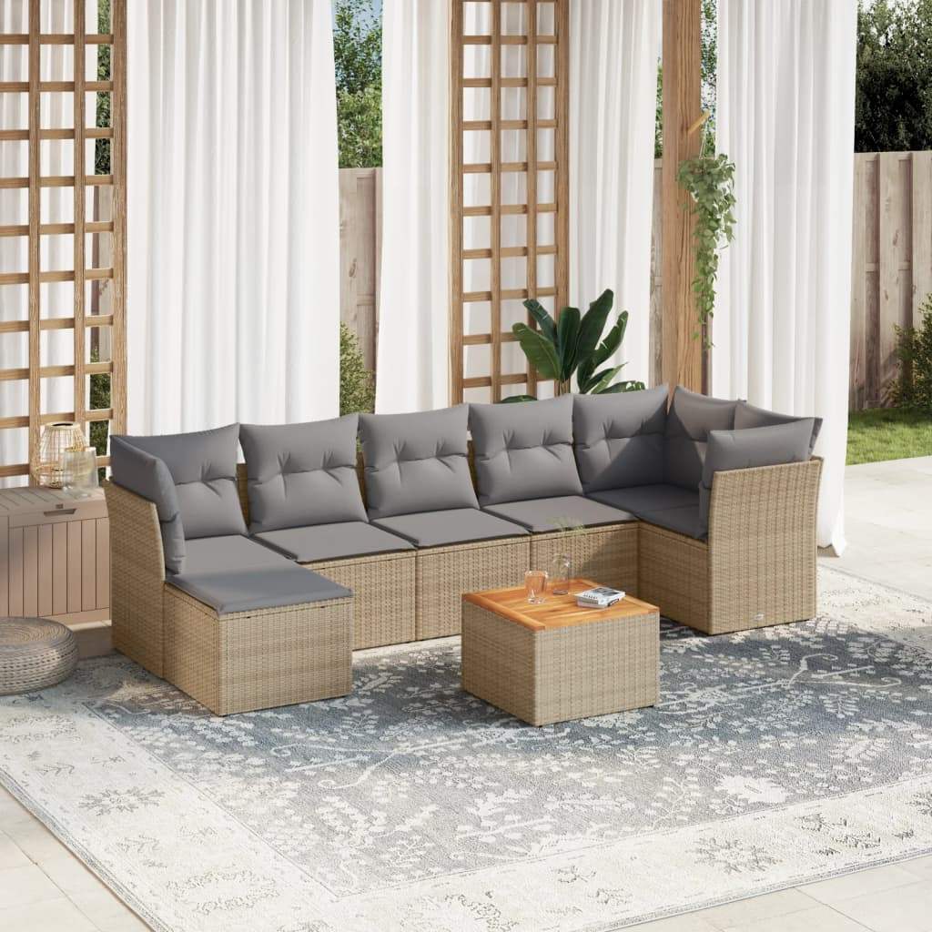 Set Divano da Giardino 8 pz con Cuscini Beige in Polyrattan - homemem39