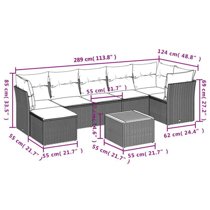 Set Divano da Giardino 8 pz con Cuscini Grigio in Polyrattan - homemem39