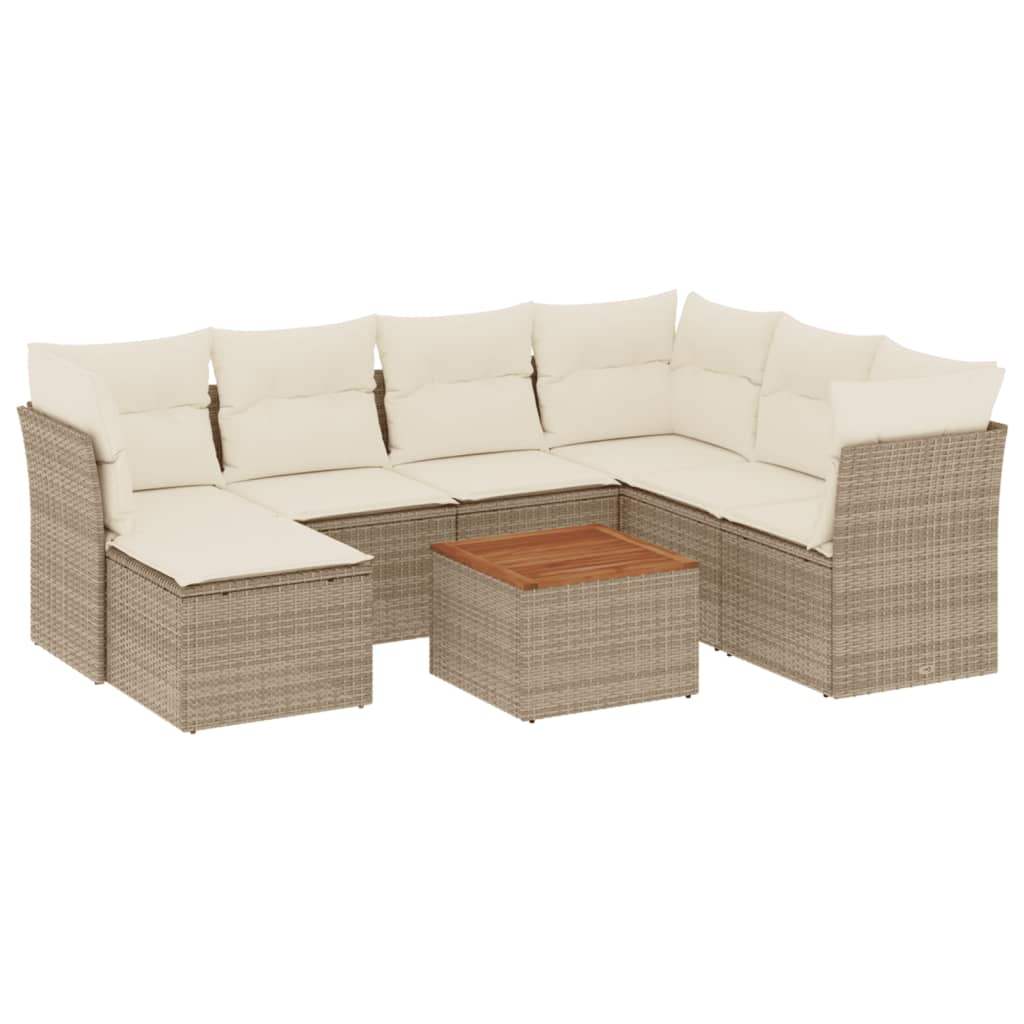 Set Divano da Giardino 8 pz con Cuscini Beige in Polyrattan - homemem39