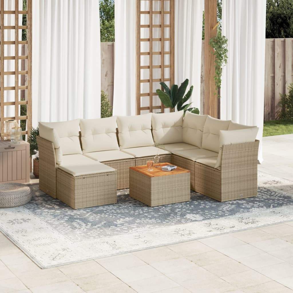 Set Divano da Giardino 8 pz con Cuscini Beige in Polyrattan - homemem39