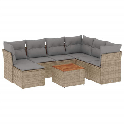 Set Divano da Giardino 8 pz con Cuscini Beige in Polyrattan - homemem39