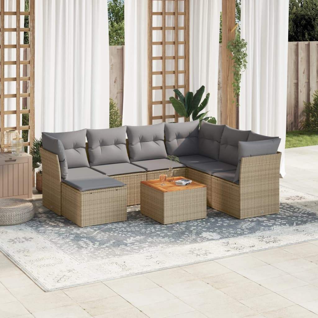 Set Divano da Giardino 8 pz con Cuscini Beige in Polyrattan - homemem39
