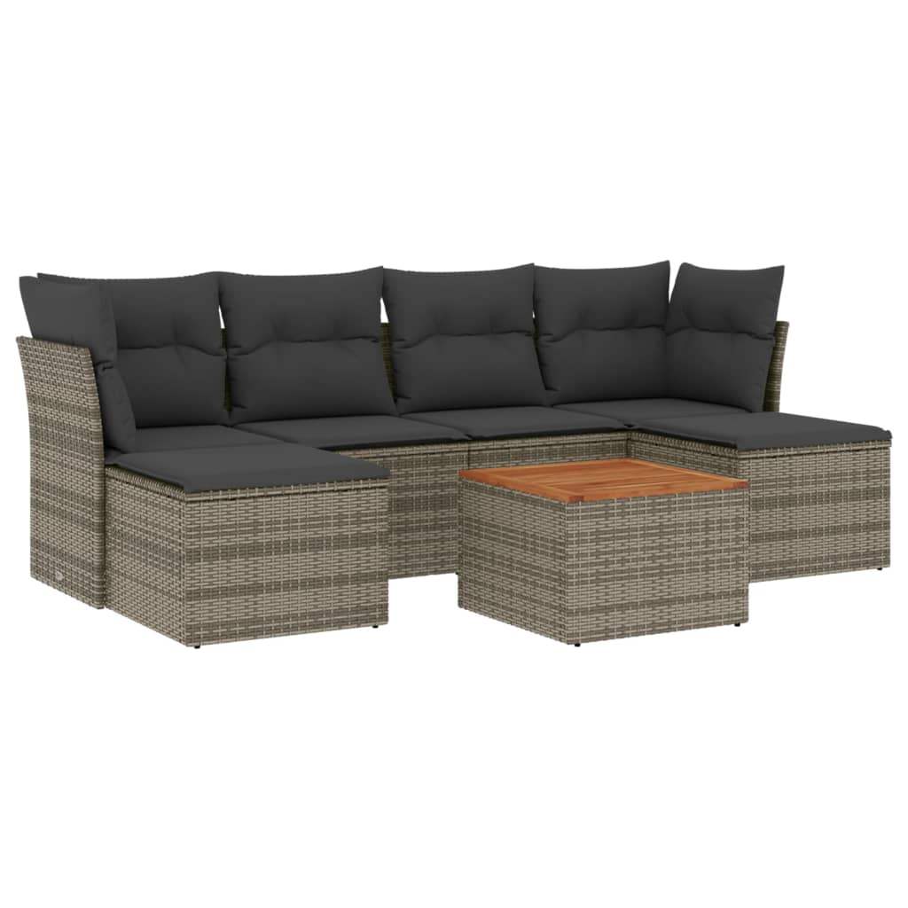 Set Divani da Giardino 7 pz con Cuscini Grigio in Polyrattan - homemem39