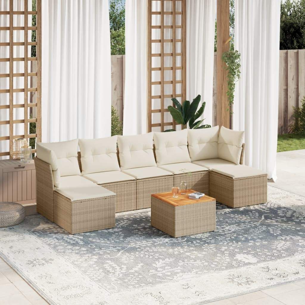 Set Divano da Giardino 8 pz con Cuscini Beige in Polyrattan - homemem39