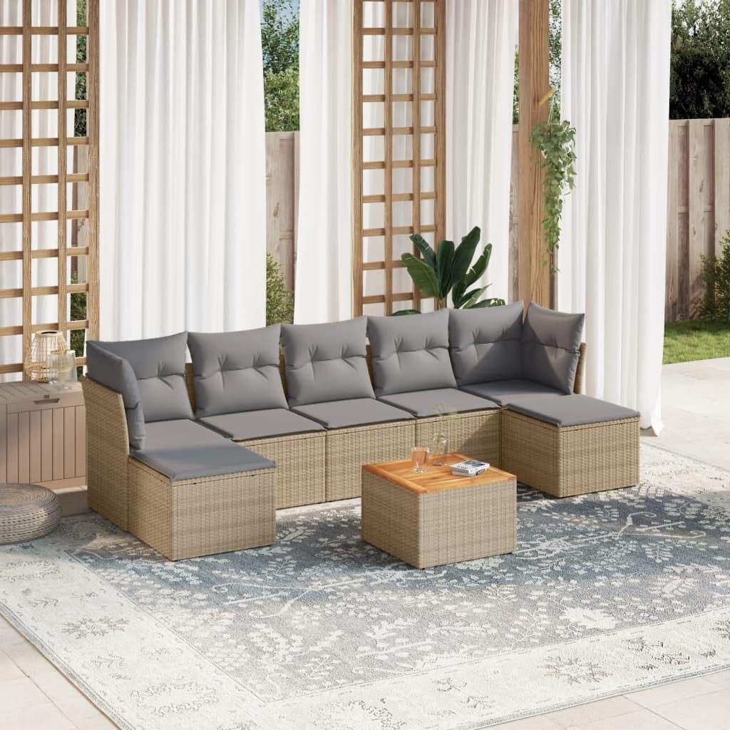 Set Divano da Giardino 8 pz con Cuscini Beige in Polyrattan - homemem39
