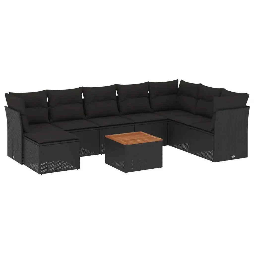 Set Divani da Giardino 9 pz con Cuscini Nero in Polyrattan - homemem39