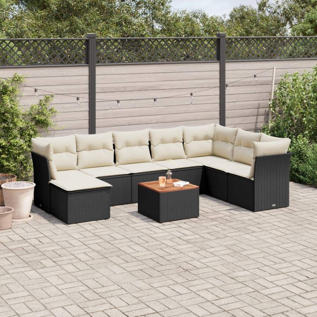 Set Divani da Giardino 9 pz con Cuscini Nero in Polyrattan - homemem39