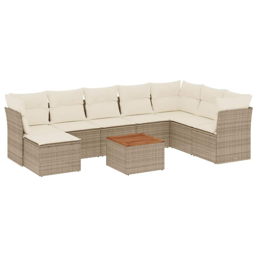 Set Divano da Giardino 9 pz con Cuscini Beige in Polyrattan - homemem39