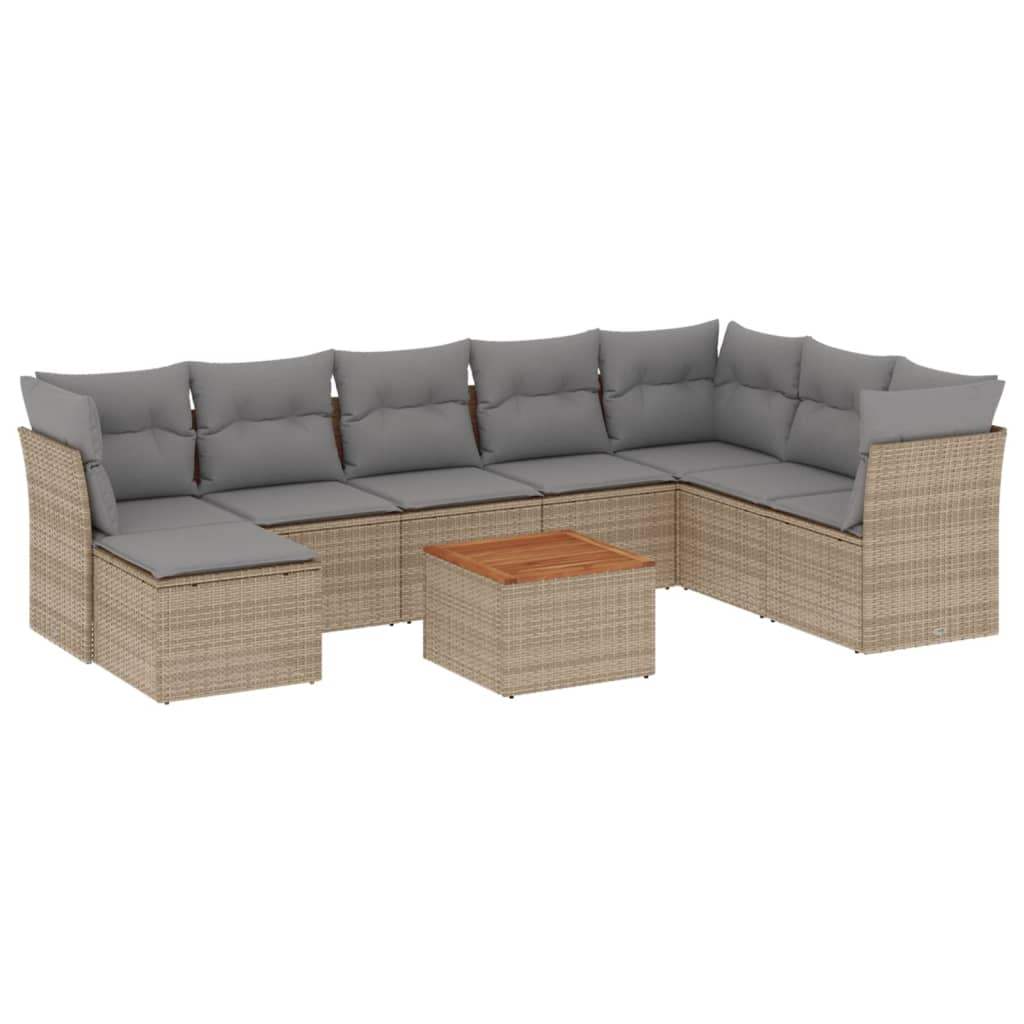 Set Divano da Giardino 9 pz con Cuscini Beige in Polyrattan - homemem39