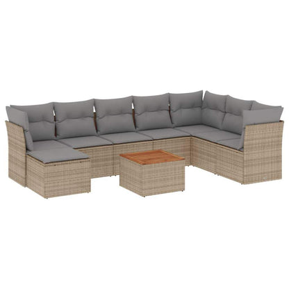 Set Divano da Giardino 9 pz con Cuscini Beige in Polyrattan - homemem39