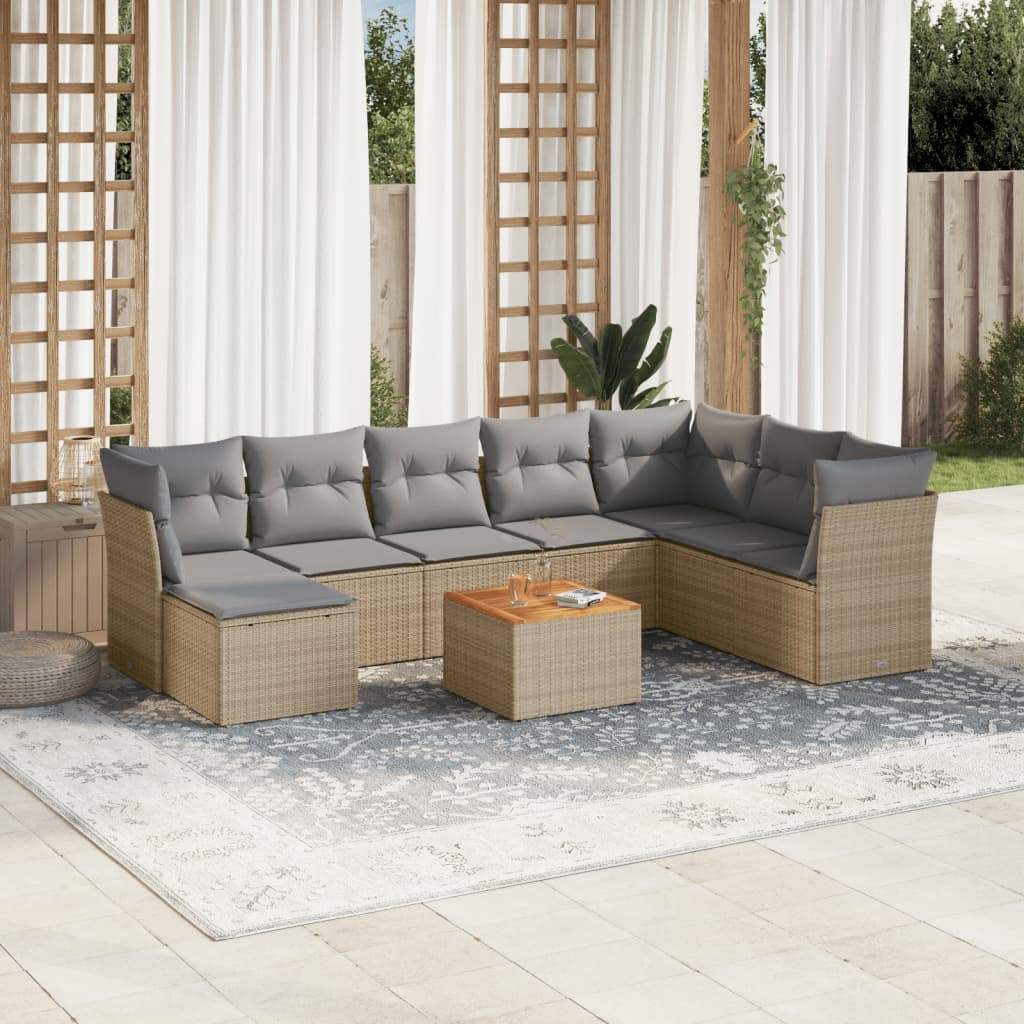 Set Divano da Giardino 9 pz con Cuscini Beige in Polyrattan - homemem39