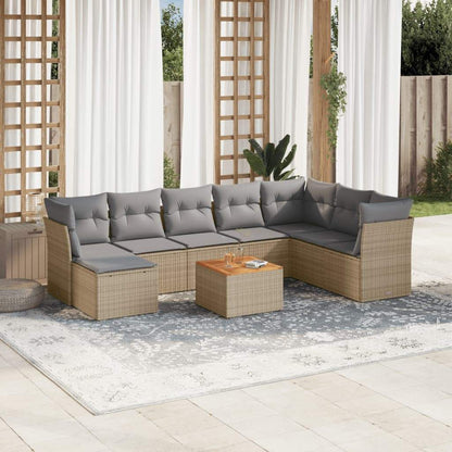 Set Divano da Giardino 9 pz con Cuscini Beige in Polyrattan - homemem39